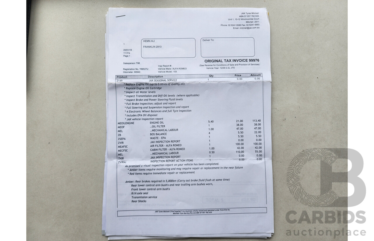 5/2010 Alfa Romeo 159 2.2 JTS MY09 4d Sedan Black 2.2L