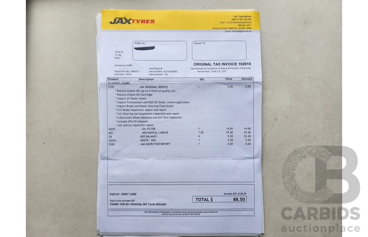 5/2010 Alfa Romeo 159 2.2 JTS MY09 4d Sedan Black 2.2L