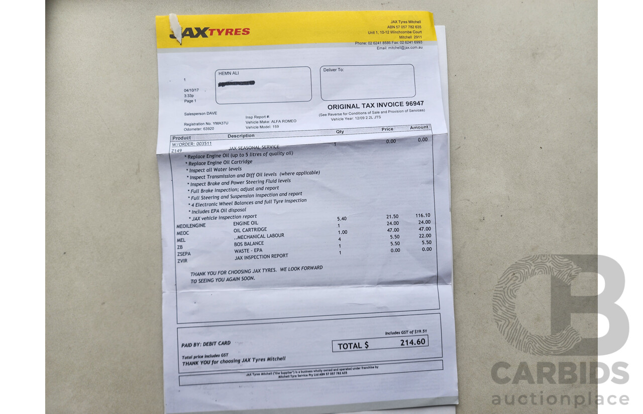 5/2010 Alfa Romeo 159 2.2 JTS MY09 4d Sedan Black 2.2L