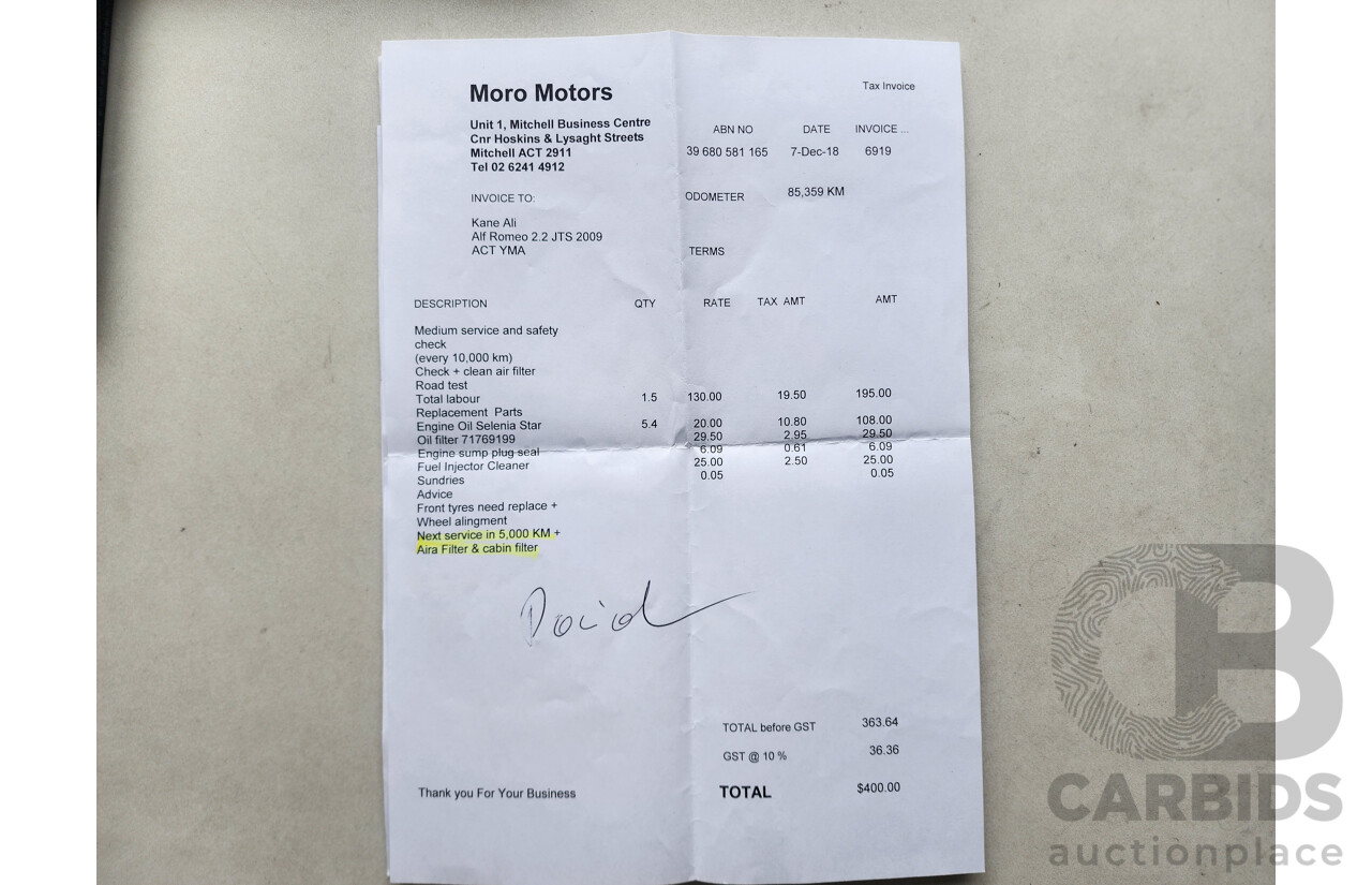 5/2010 Alfa Romeo 159 2.2 JTS MY09 4d Sedan Black 2.2L