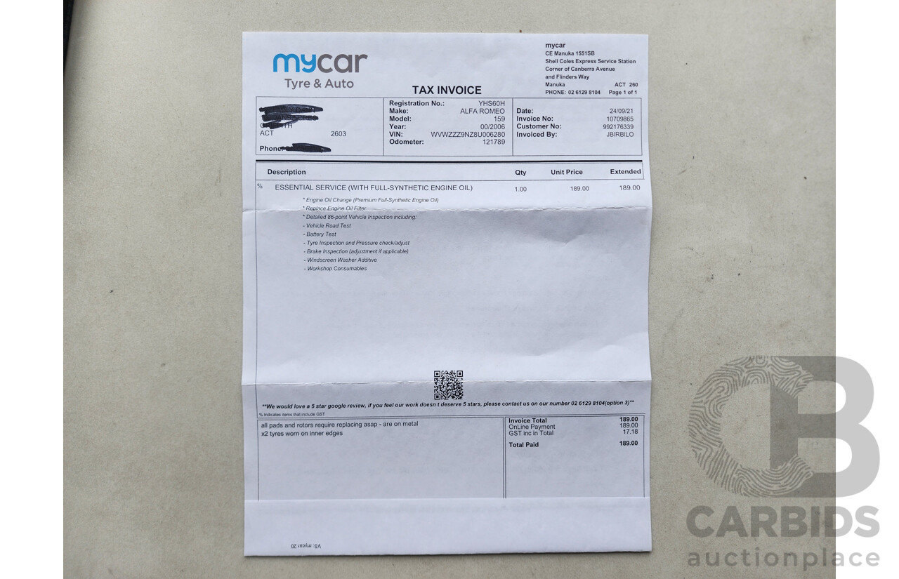 5/2010 Alfa Romeo 159 2.2 JTS MY09 4d Sedan Black 2.2L