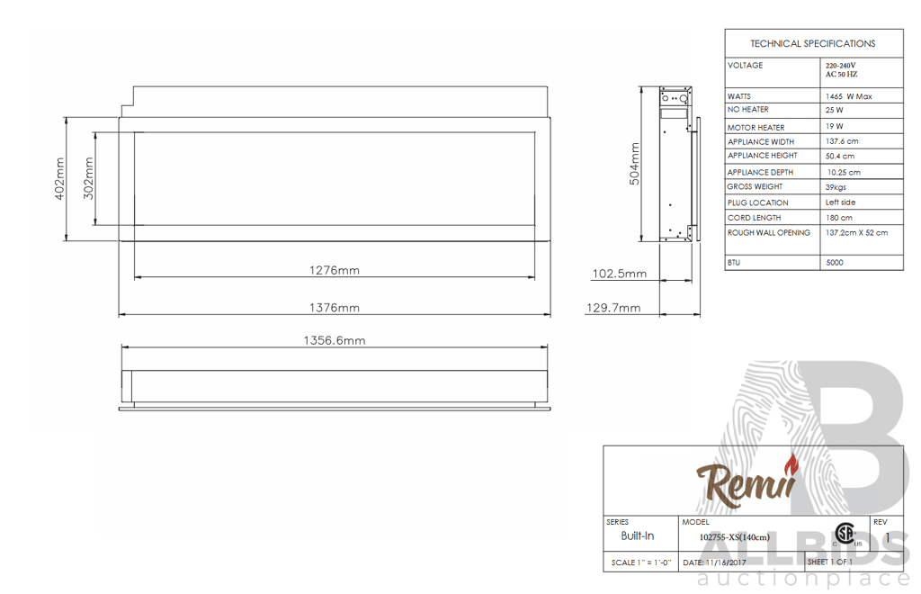 Remii Extra Slim 55 Inch Electric Fireplace (102755-XS)