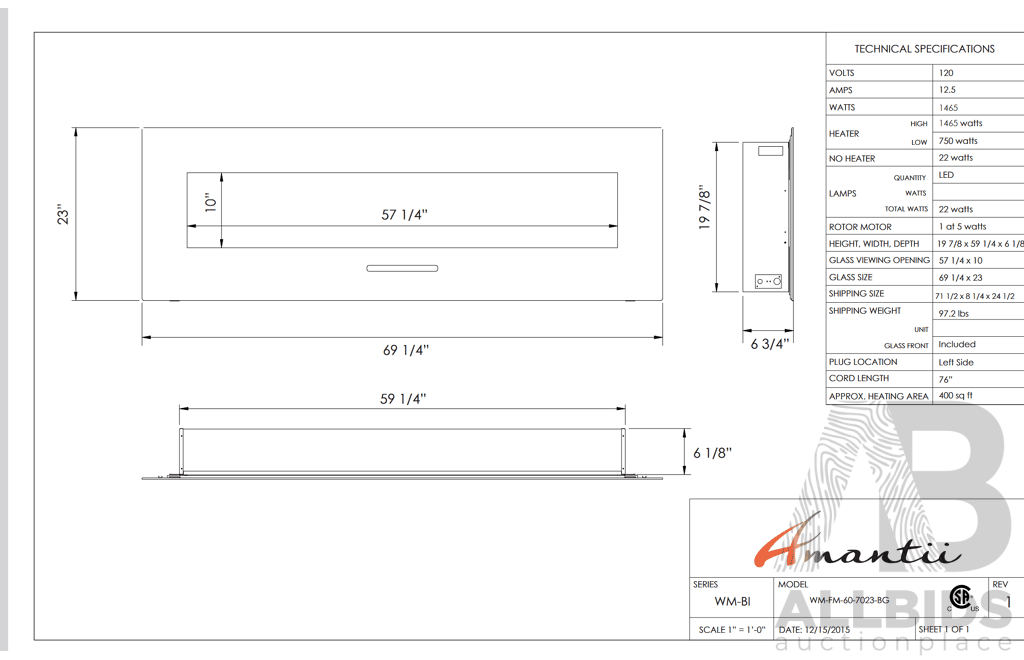 Amantii 60'' Wall Mount Electric Fireplace (WM-FM-60-7023-BG)