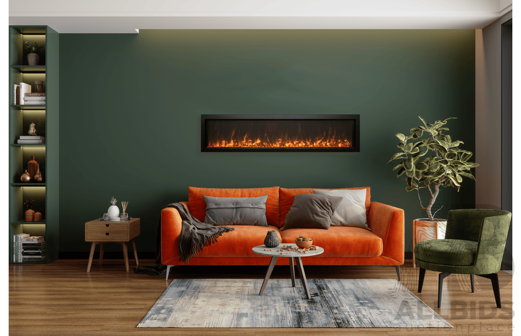Indoor or Outdoor Built-in Only Electric Fireplace with Black Steel Surround (BI-60-DEEP-XT) - ORP $5,719