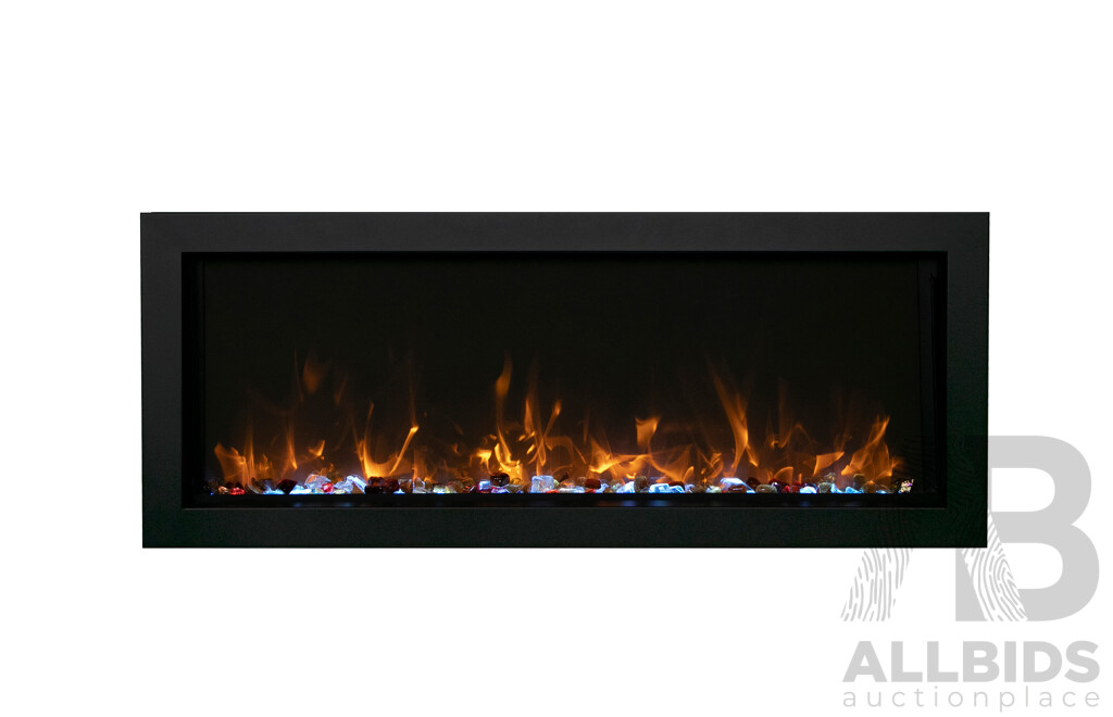 BI Extra Slim Indoor or Outdoor Built-In Electric Fireplace with Black Steel Surround (BI-30-XTRASLIM) - ORP $2,199