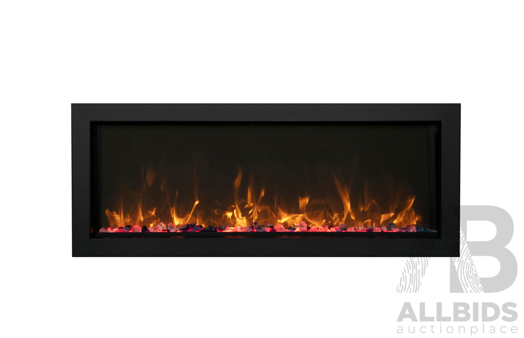 BI Extra Slim Indoor or Outdoor Built-In Electric Fireplace with Black Steel Surround (BI-40-XTRASLIM) - ORP $2,639
