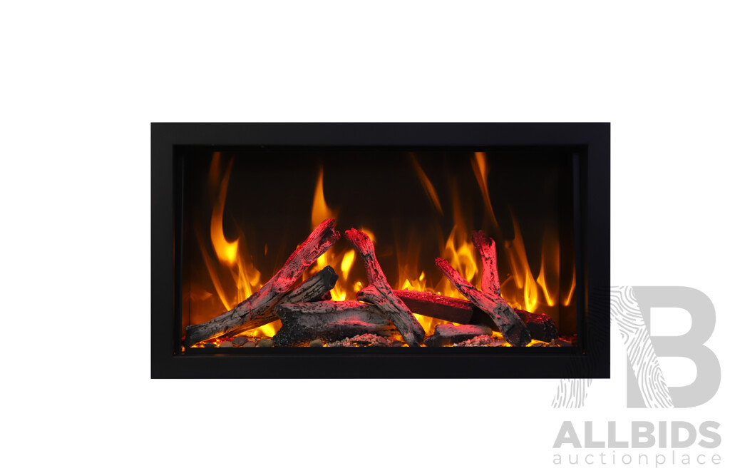 Indoor or Outdoor Built-in Only Electric Fireplace with Black Steel Surround (BI-60-DEEP-XT) - ORP $5,719