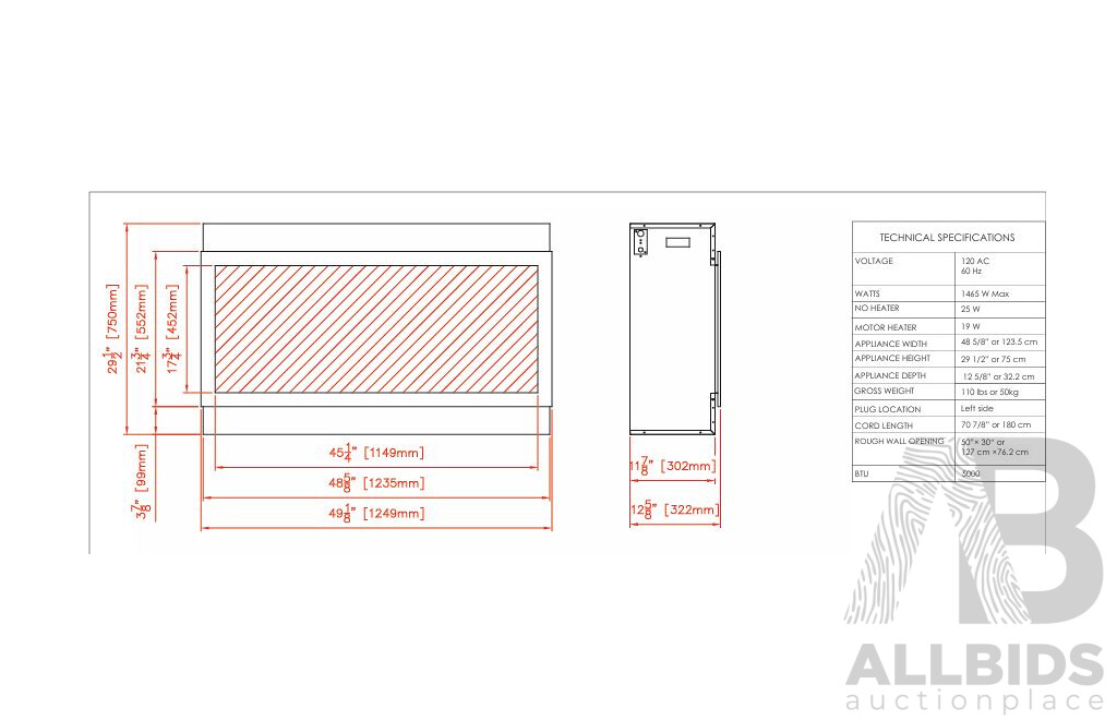 Indoor or Outdoor Built-in Only Electric Fireplace with Black Steel Surround (BI-60-DEEP-XT) - ORP $5,719