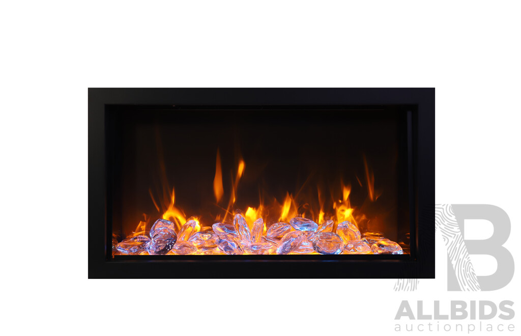 Indoor or Outdoor Built-in Only Electric Fireplace with Black Steel Surround (BI-50-DEEP-XT) - ORP $5,719