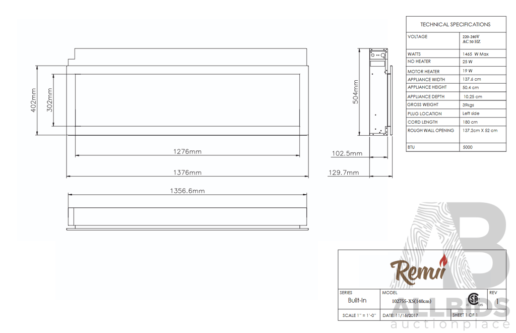 Remii Extra Slim 55 Inch Electric Fireplace (102755-XS)