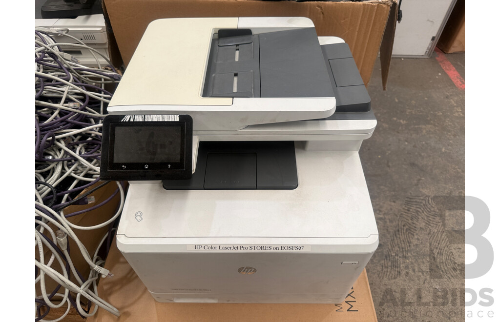 Pallet of Assorted - Used Printers + Desktop Phones + Data Cable
