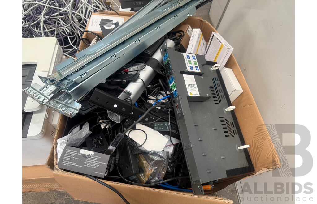 Pallet of Assorted - Used Printers + Desktop Phones + Data Cable
