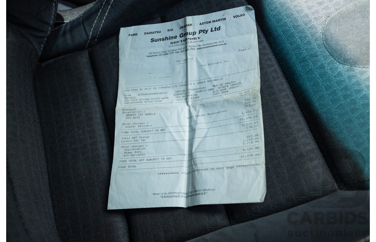 10/2006 Ford FPV F6 Typhoon BF MKII Build 007 4D Sedan Octane Orange Turbo 4.0L