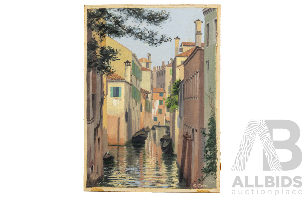 Richard Matthew McCann, (19th/20th Centuries, Australian, 1889-1970), Rio Torasella, Venice [Rio Toresele] (1924), Original Oil on Canvas Cloth, 37 x 27 cm