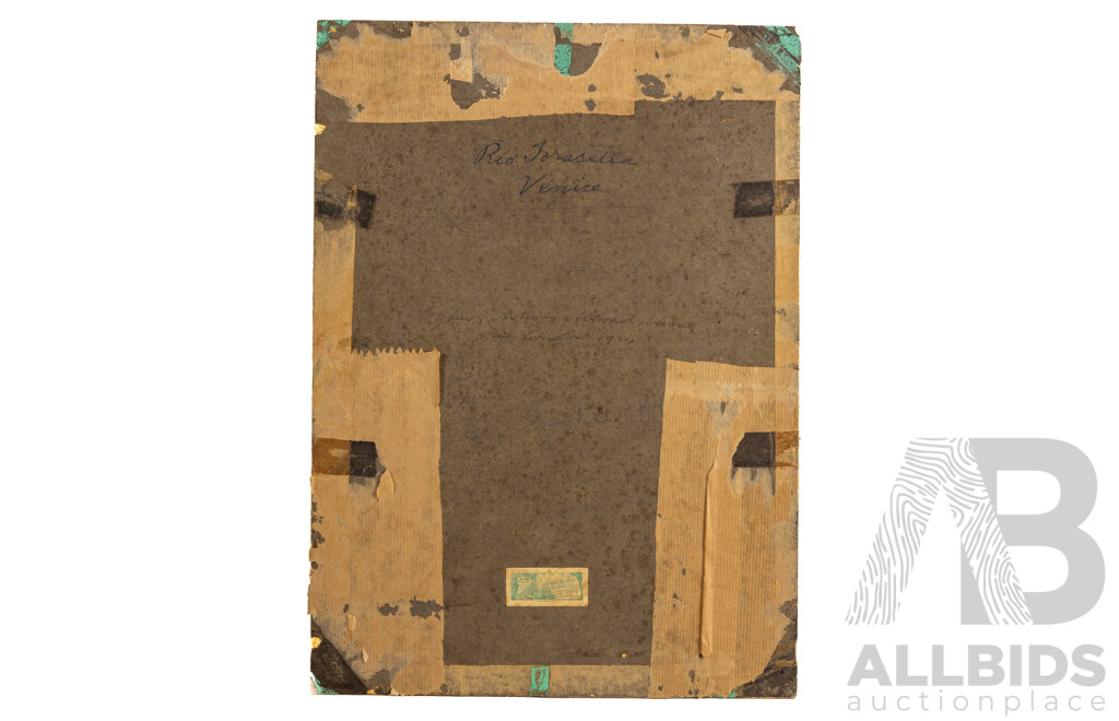 Richard Matthew McCann, (19th/20th Centuries, Australian, 1889-1970), Rio Torasella, Venice [Rio Toresele] (1924), Original Oil on Canvas Cloth, 37 x 27 cm