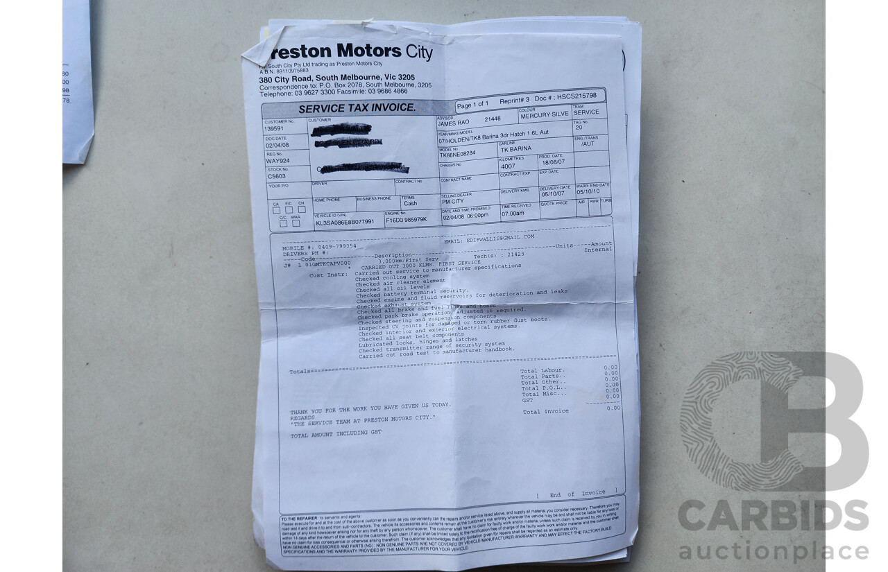 9/2007 Holden Barina  TK MY07 3d Hatchback Silver 1.6L