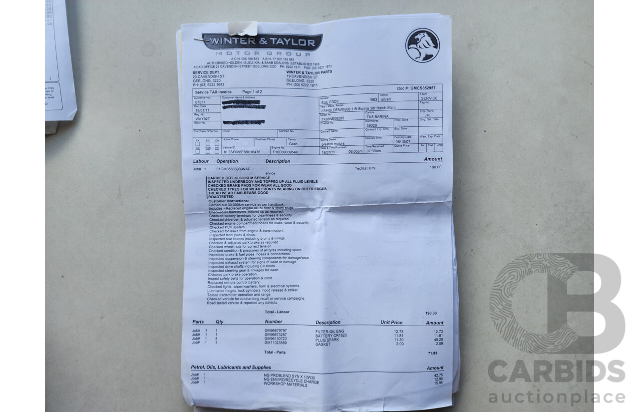 9/2007 Holden Barina  TK MY07 3d Hatchback Silver 1.6L