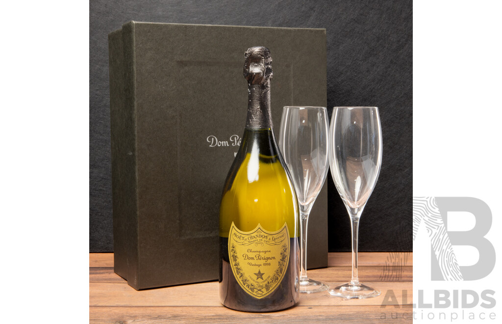 Dom Perignon Gift Pack Comprising of Single Bottle and Two Marked Flutes