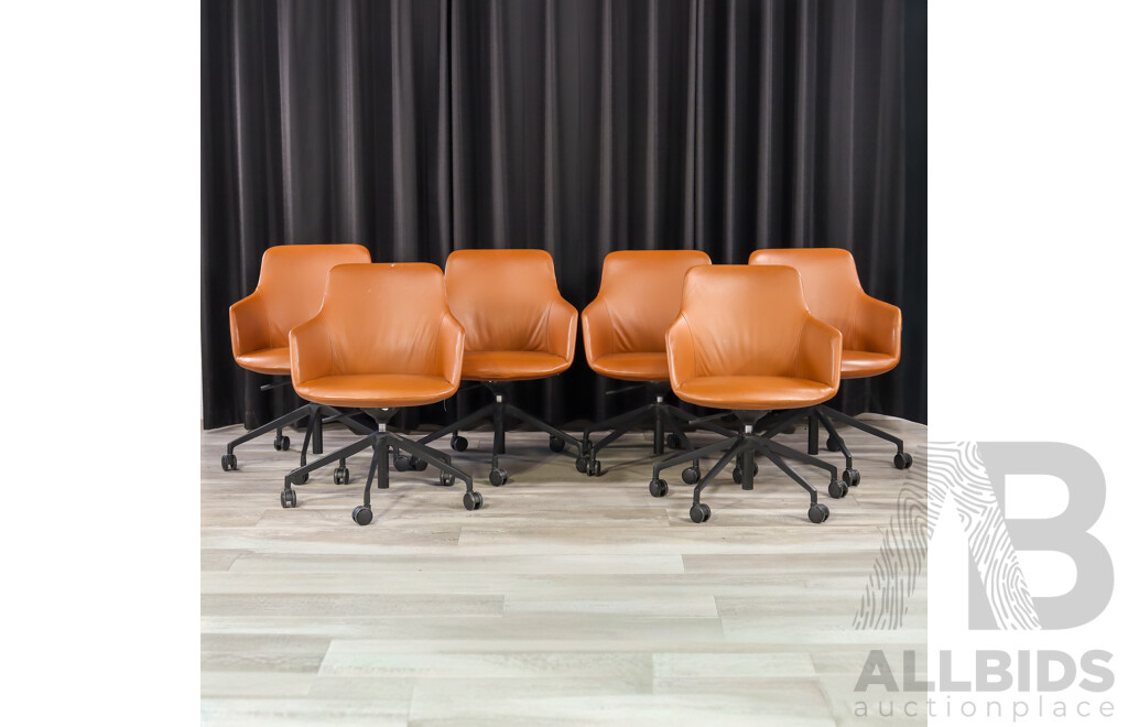 Set of Six Leather Upholstered Saba Chairs by Designcraft