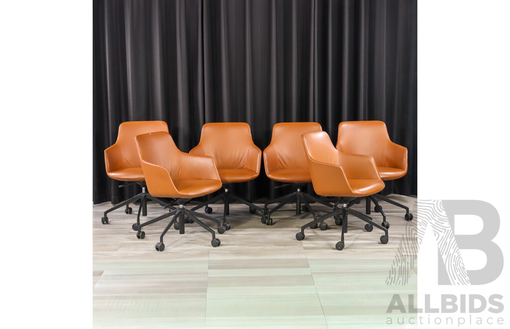 Set of Six Leather Upholstered Saba Chairs by Designcraft