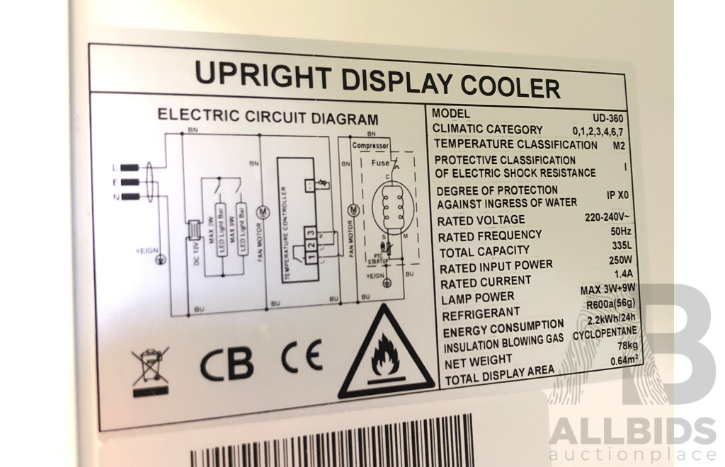 Borelli 360 Litre Upright Display Fridge
