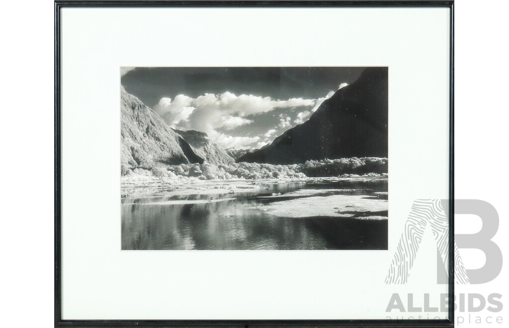 Ruth Lathlean, (20th Century, Australian), Milford Sound, New Zealand, Original Infrared Monochrome Print, 35 x 43 cm (frame)