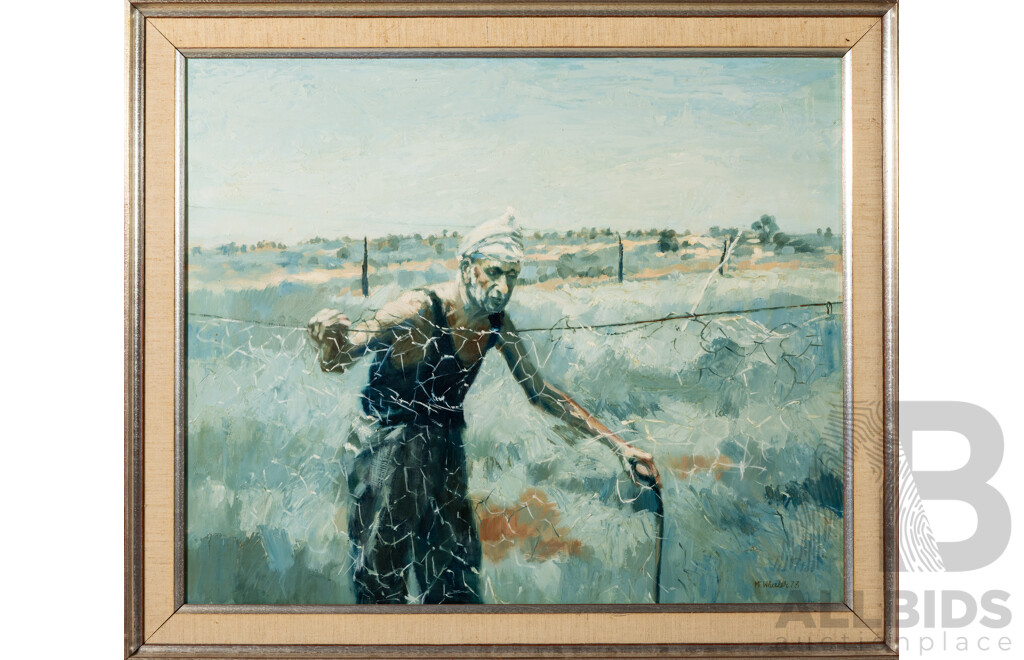 M.F. Wheeler, (20th Century, Australian), Old Man From Cambelego (1973), Wonderful Original Vintage Oil on Masonite, 60 x 70 cm (frame)