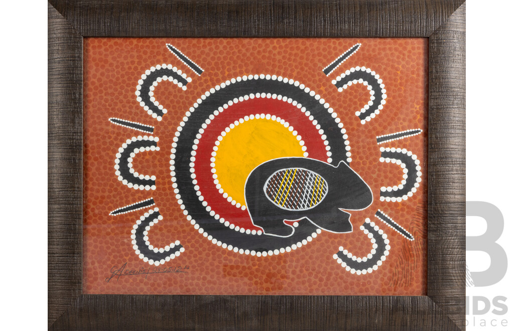G.A. Deenie, (20th Century, Indigenous Australian), Wombat Spirit (2012), Original Acrylic on Canvas Cloth, Framed Under Glass, 58 x 73 cm (frame)