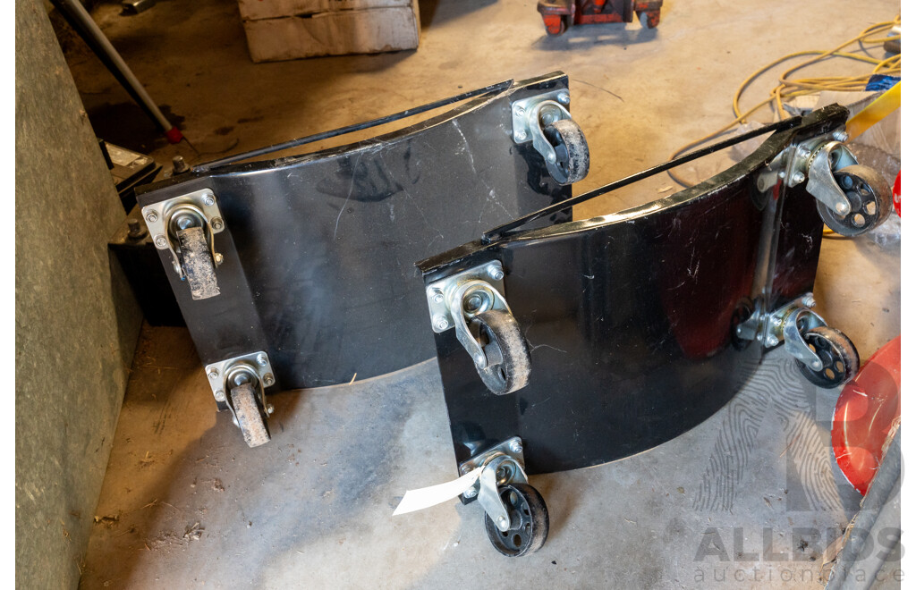 Pair of Metal Workshop Wheel Dollies on Castors