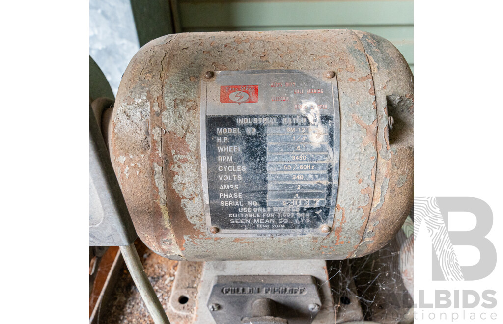 Seen Mean Model No SM1216 Heavy Duty Ball Bearing Electric Bench Grinder