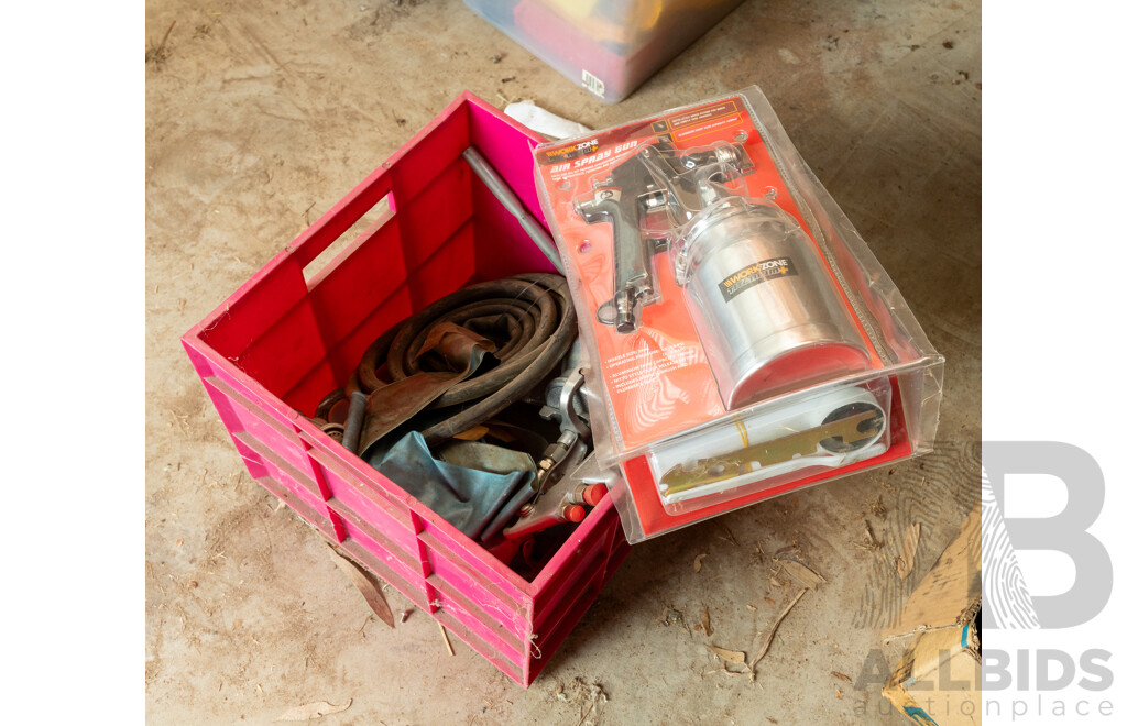 Box Of Assorted Air Spray Guns and Canisters