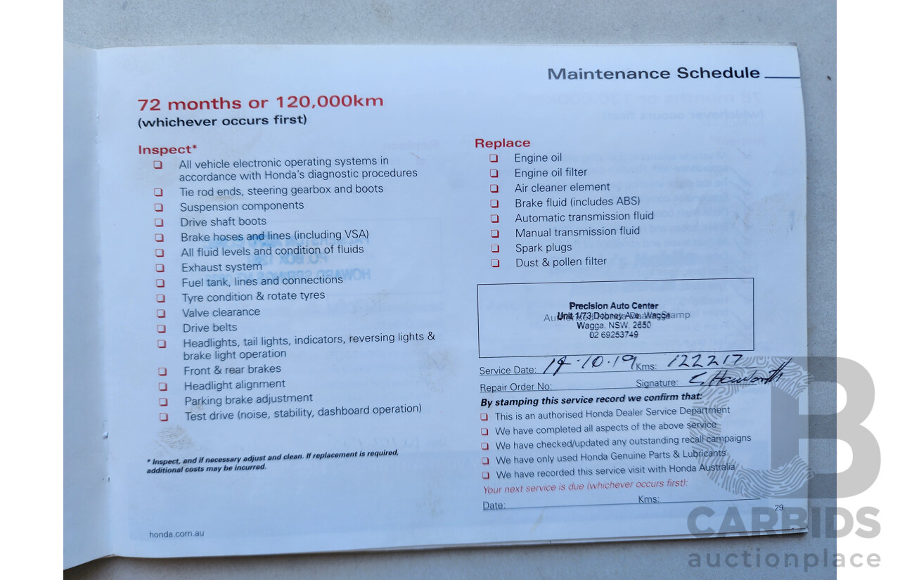 7/2012 Honda CRV (4x4) Sport MY11 4d Wagon Red 2.4L