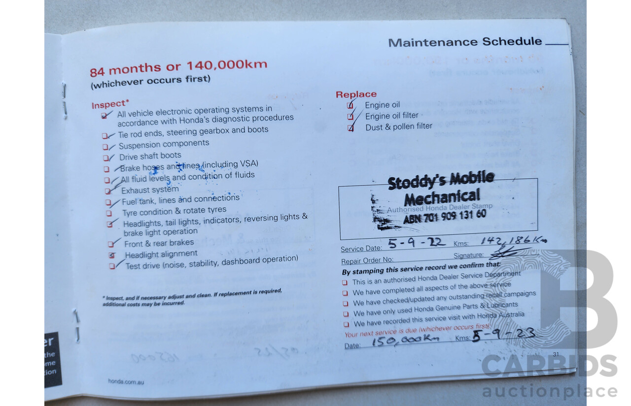 7/2012 Honda CRV (4x4) Sport MY11 4d Wagon Red 2.4L