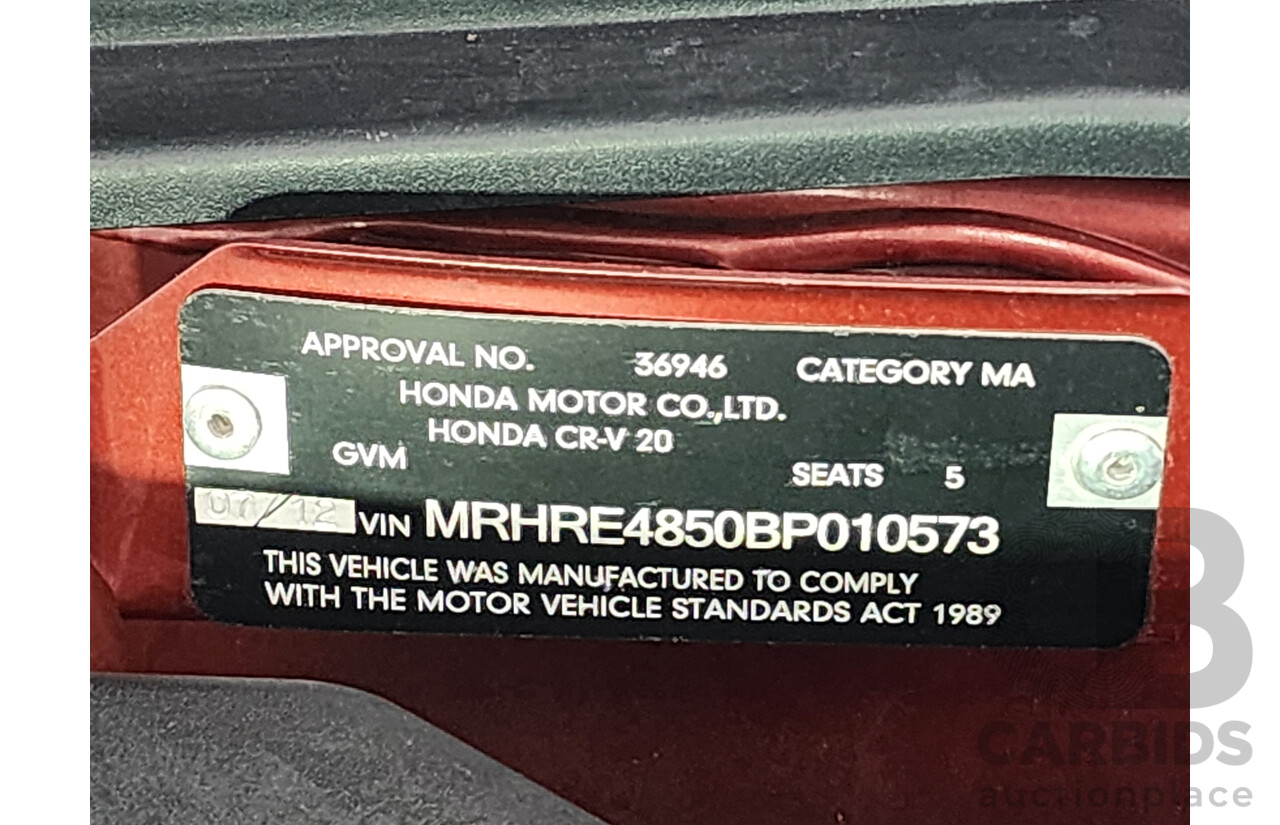 7/2012 Honda CRV (4x4) Sport MY11 4d Wagon Red 2.4L