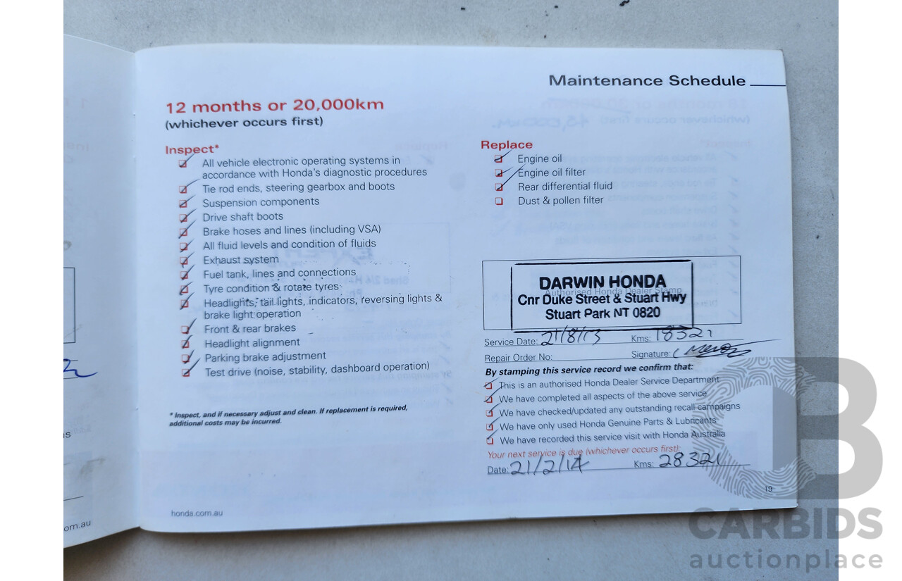 7/2012 Honda CRV (4x4) Sport MY11 4d Wagon Red 2.4L