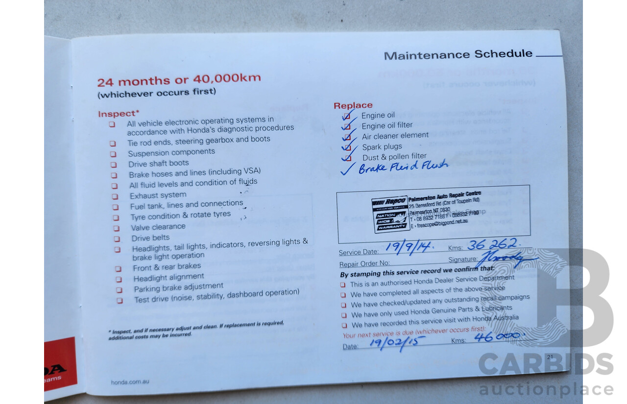 7/2012 Honda CRV (4x4) Sport MY11 4d Wagon Red 2.4L