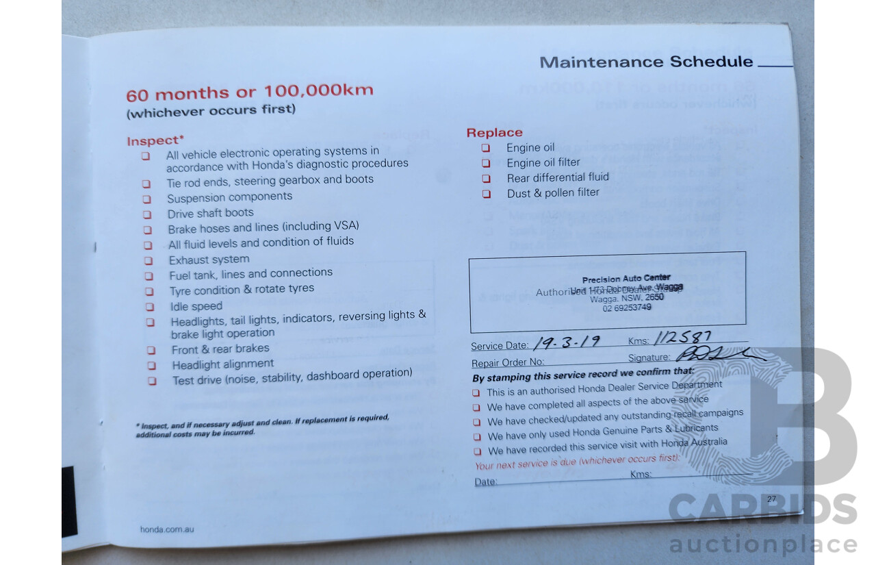 7/2012 Honda CRV (4x4) Sport MY11 4d Wagon Red 2.4L