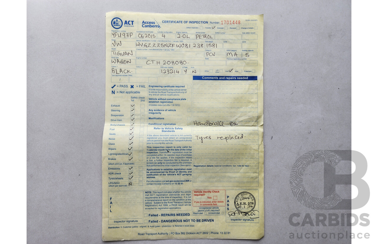 6/2015 Volkswagen Tiguan 118 TSI (4x2) 5NC MY15 4d Wagon Black 1.4L