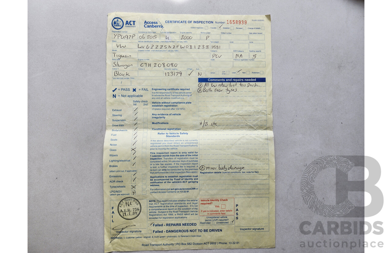 6/2015 Volkswagen Tiguan 118 TSI (4x2) 5NC MY15 4d Wagon Black 1.4L