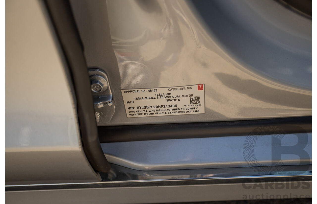 10/2017 Tesla Model S 75D (AWD) MY17 4D Silver Hatchback - Dedicated Electric EV 245kw