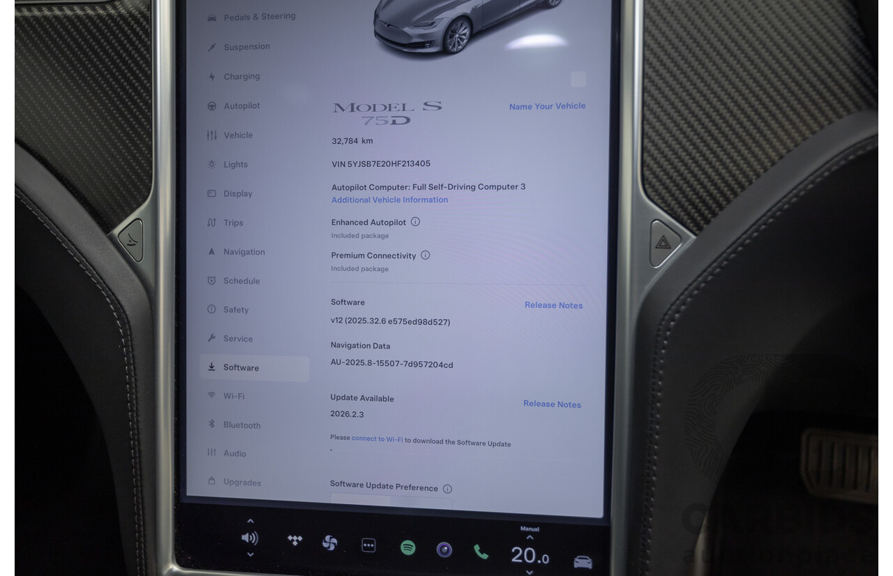 10/2017 Tesla Model S 75D (AWD) MY17 4D Silver Hatchback - Dedicated Electric EV 245kw