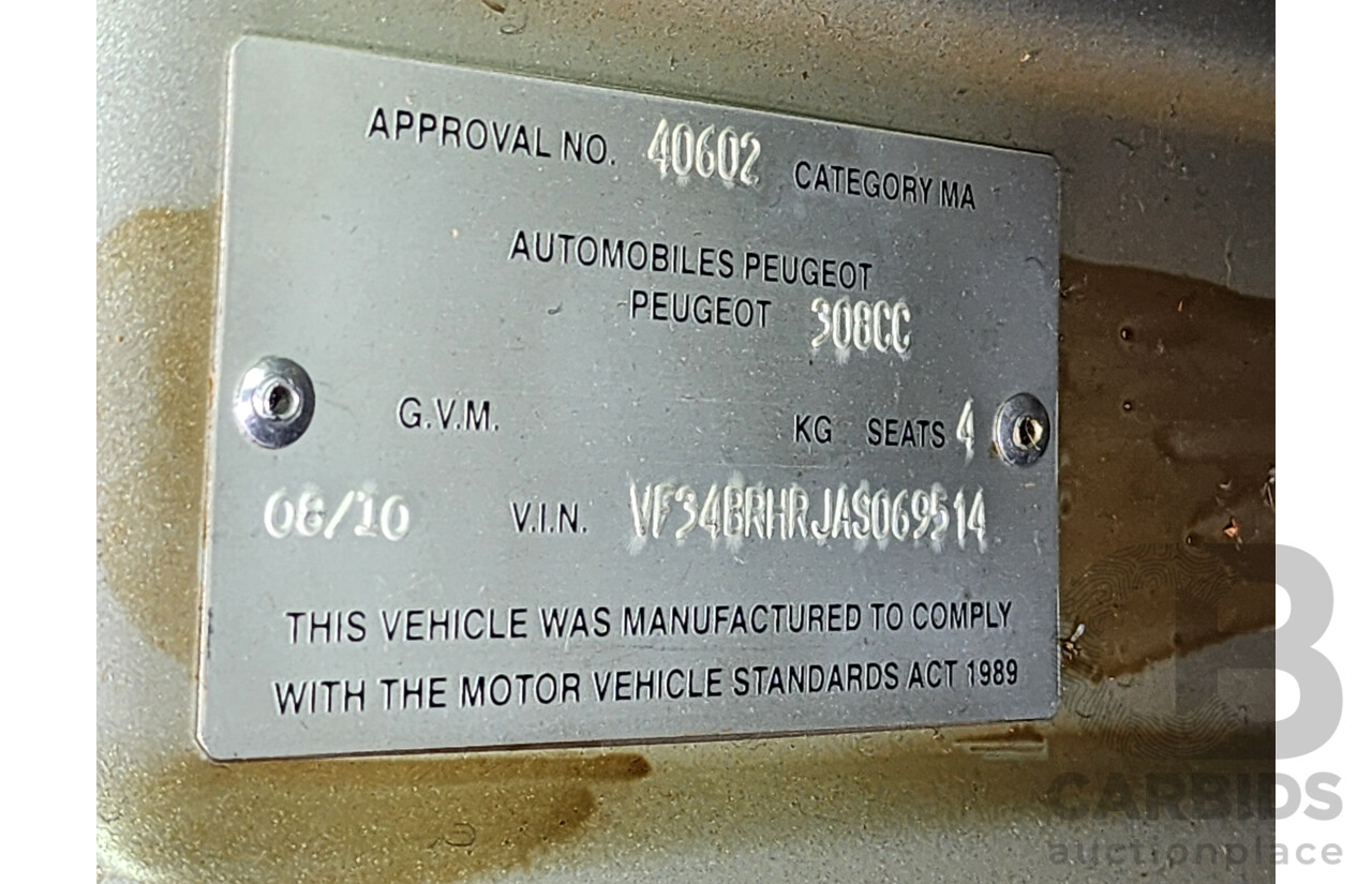 8/2010 Peugeot 308 CC S  2d Cabriolet Silver 2.0L