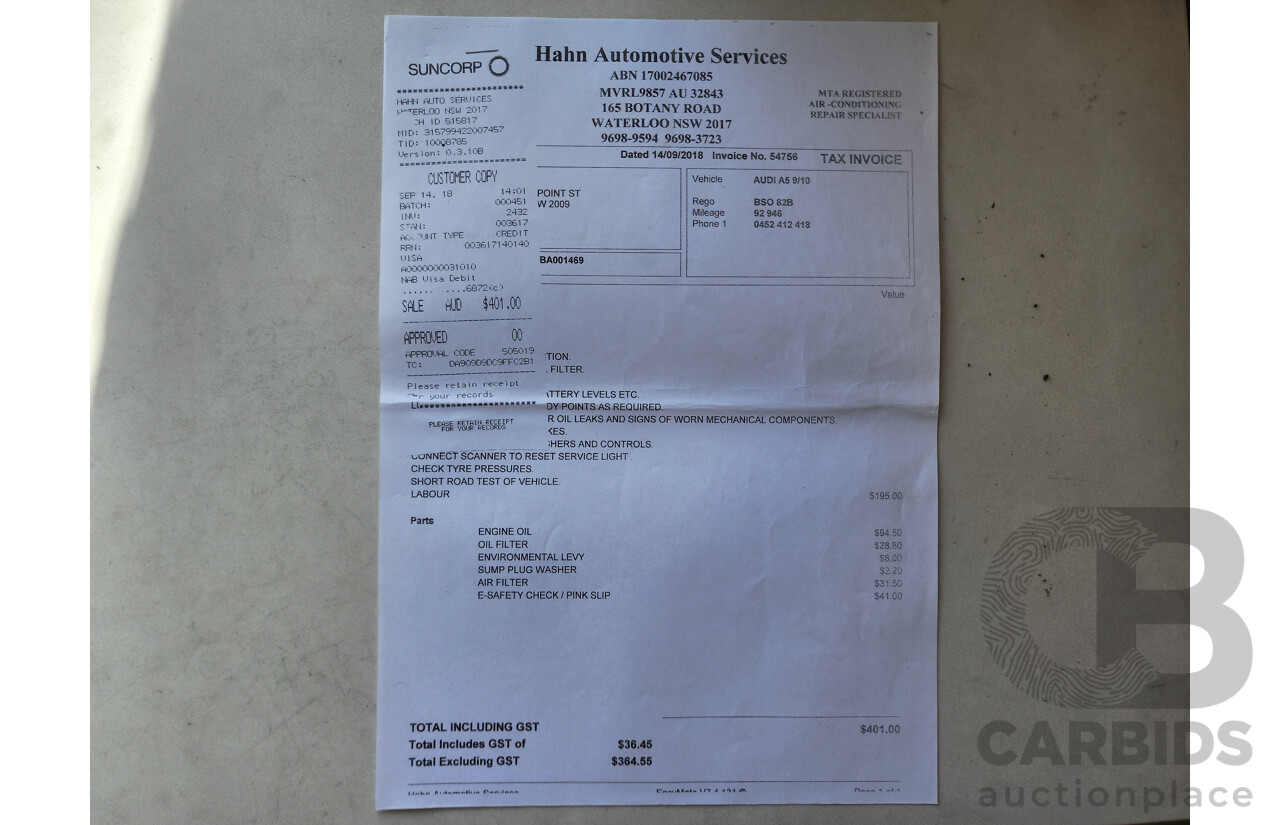 9/2010 Audi A5 2.0 TFSI 8T 2d Coupe White 2.0L