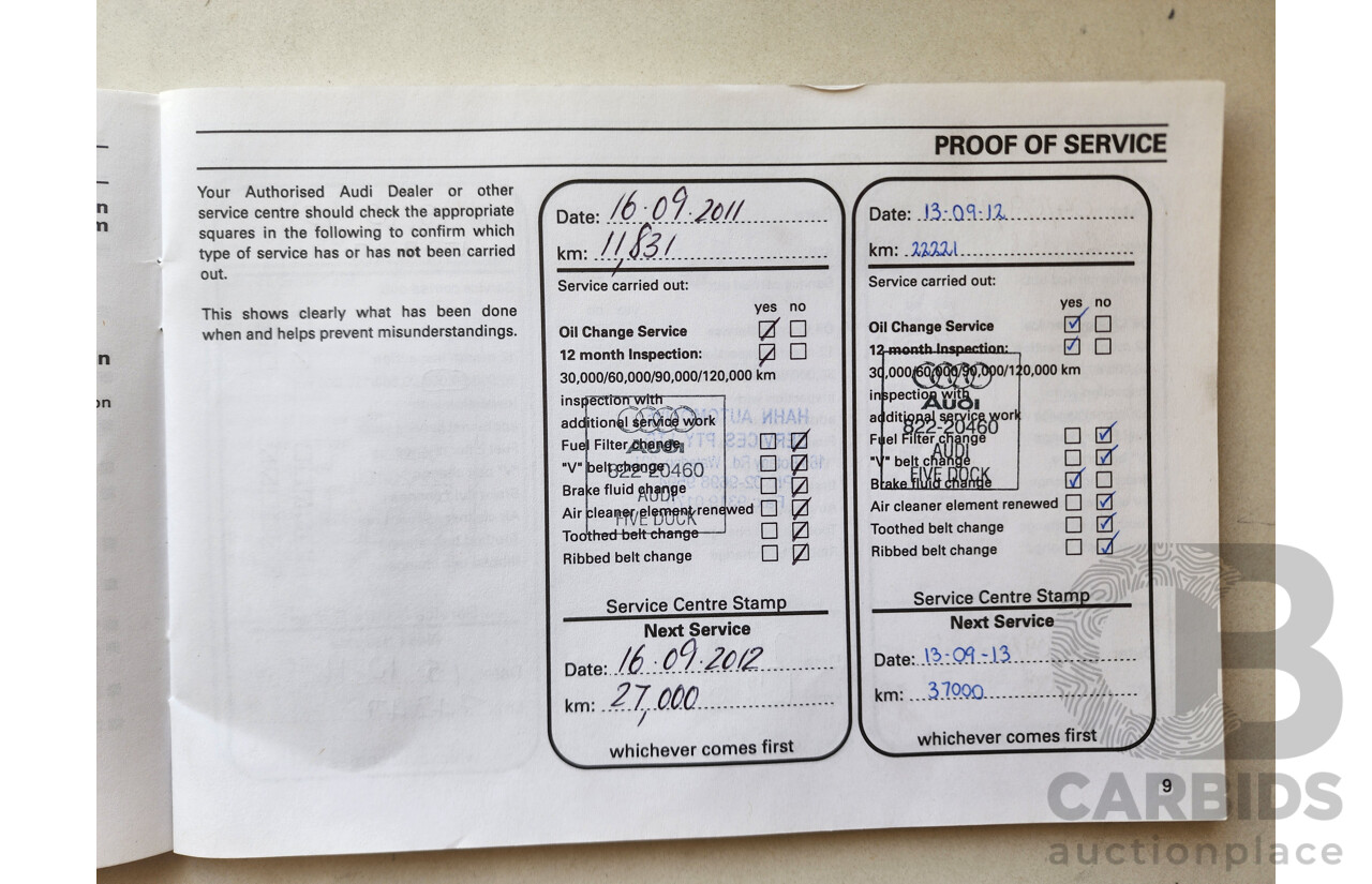 9/2010 Audi A5 2.0 TFSI 8T 2d Coupe White 2.0L