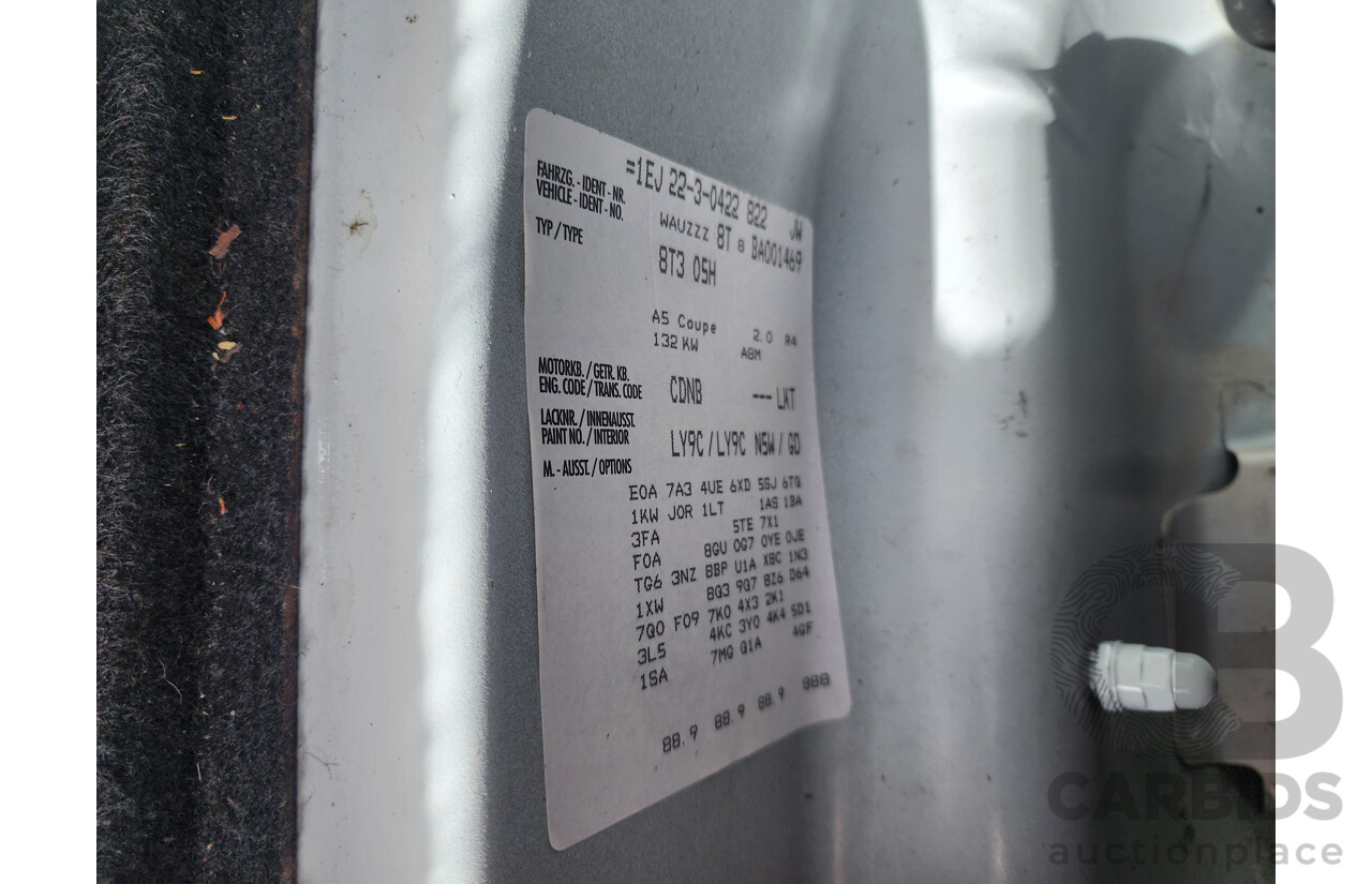 9/2010 Audi A5 2.0 TFSI 8T 2d Coupe White 2.0L