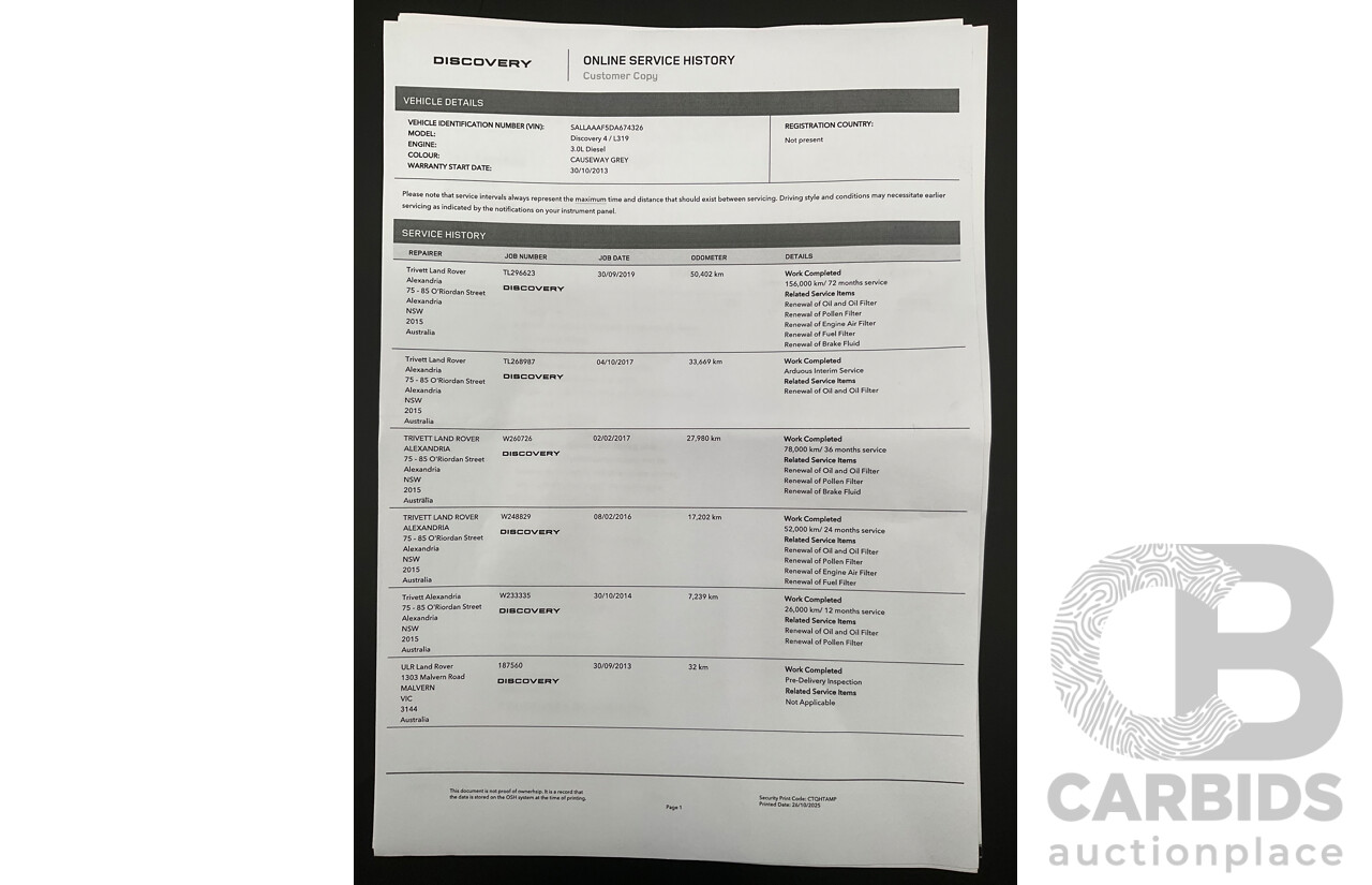 6/2013 Land Rover Discovery 4 3.0 SDV6 SE MY13 4d Wagon Causeway Grey Metallic Twin Turbo Diesel V6 3.0L