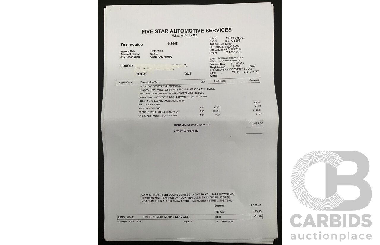6/2013 Land Rover Discovery 4 3.0 SDV6 SE MY13 4d Wagon Causeway Grey Metallic Twin Turbo Diesel V6 3.0L
