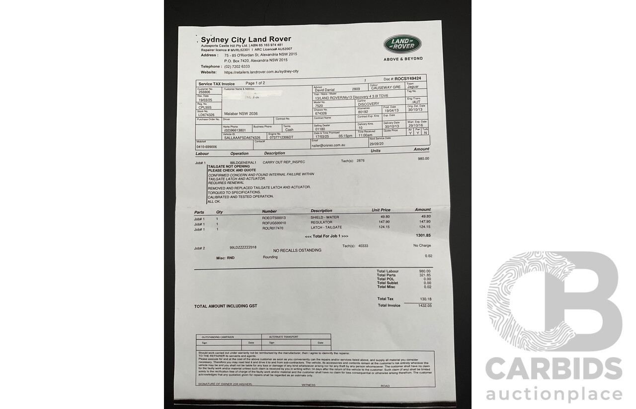 6/2013 Land Rover Discovery 4 3.0 SDV6 SE MY13 4d Wagon Causeway Grey Metallic Twin Turbo Diesel V6 3.0L