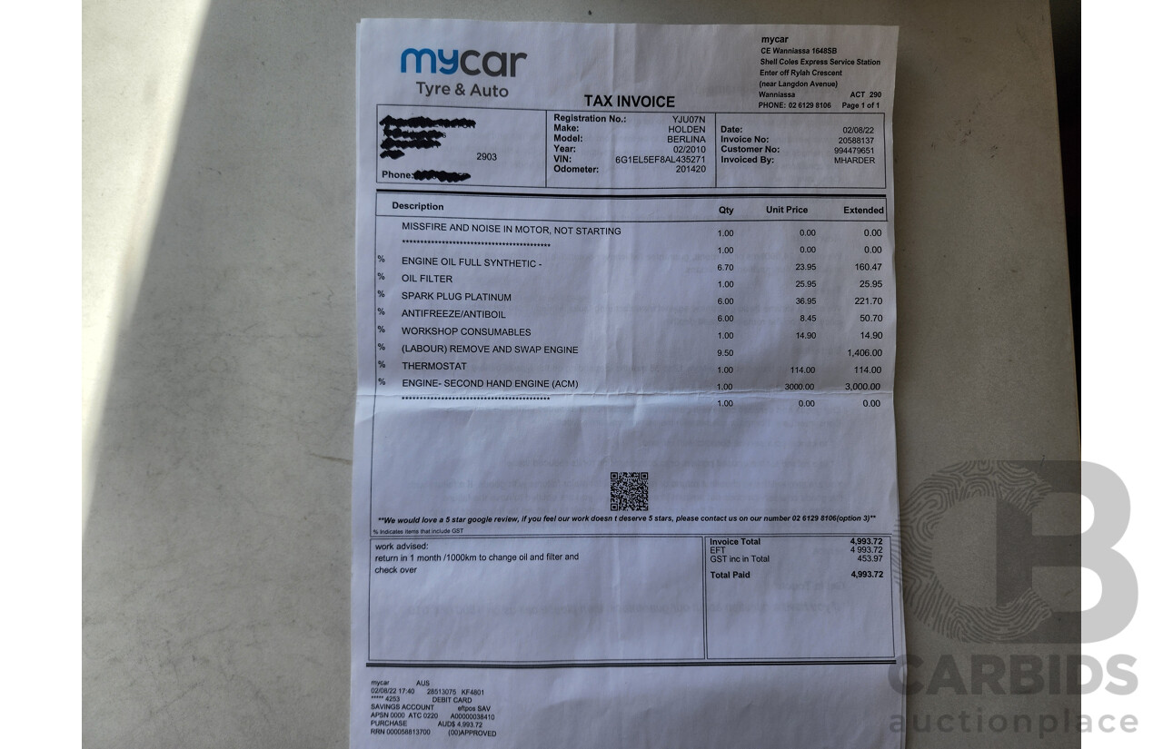 2/2010 Holden Berlina  VE MY10 4d Sedan Black 3.0L