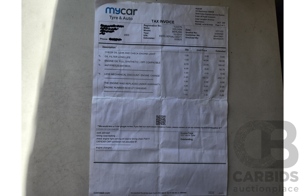 2/2010 Holden Berlina  VE MY10 4d Sedan Black 3.0L